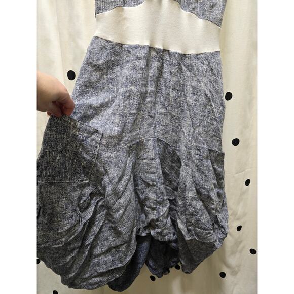 Carry Me Paris 100% linen bubble hem dress pockets small - Picture 5 of 10